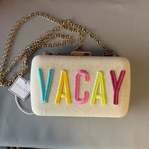 Shiraleah Cream Clutch with Colorful 'VACAY' Embroidery